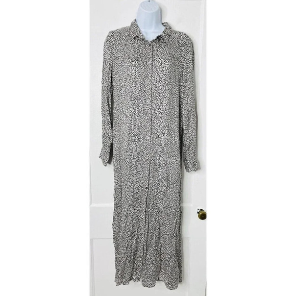 Amuse Society Maxi Dress XS/S Leopard Print Side Slit Button Up Breathable Boho - Picture 1 of 11